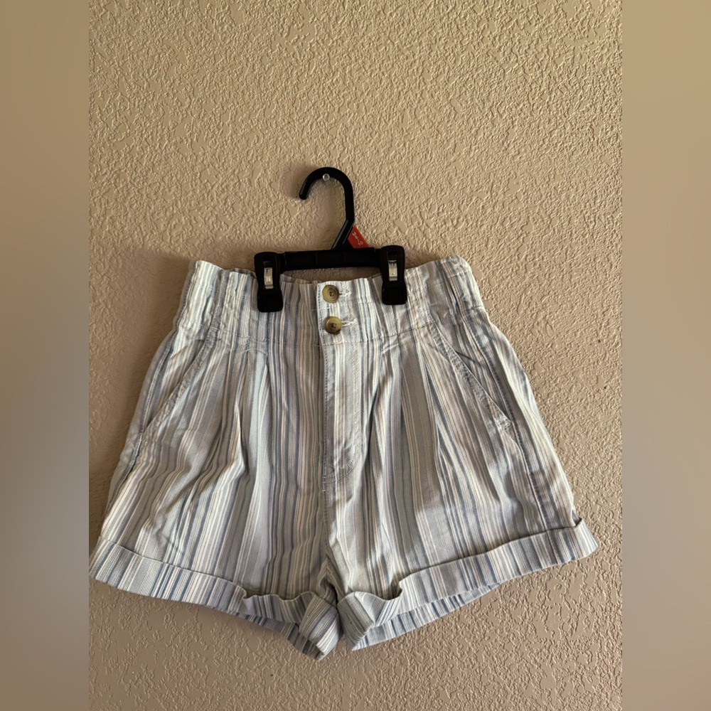 American Eagle Outfitters High Waist Striped Shorts - Blue and White